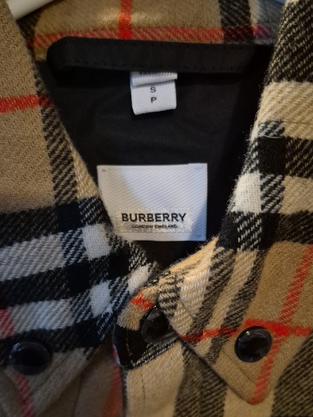 Burberry Beige Black Red Classic Check Button-Up